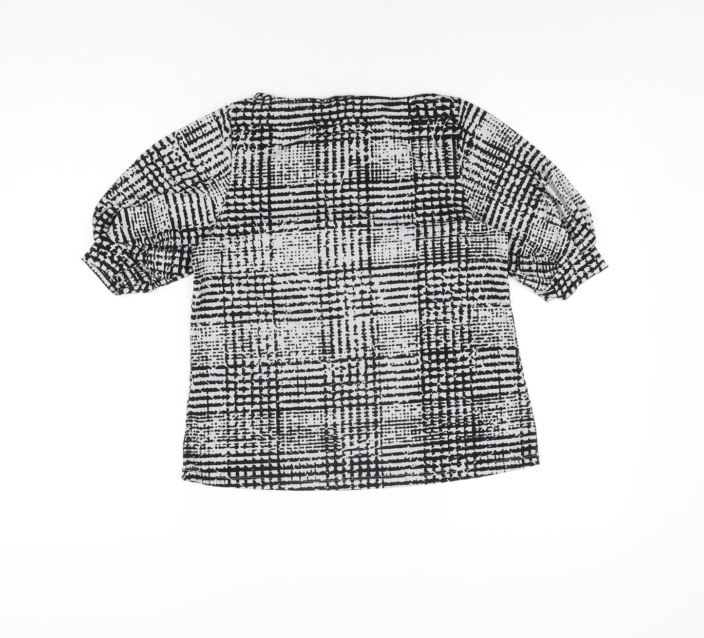 H&M Womens Grey Geometric Polyester Basic T-Shirt Size XS Round Neck