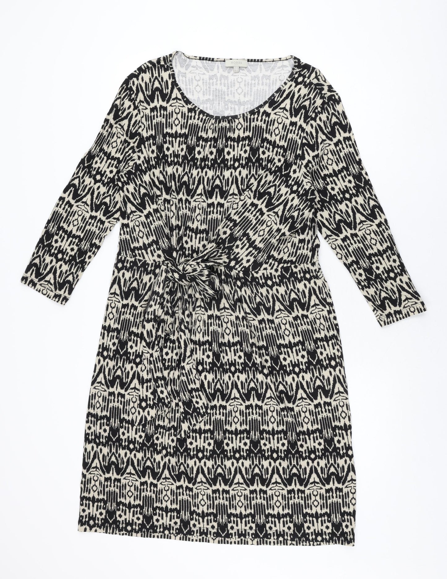 Hobbs Womens Black Geometric Viscose Shift Size 16 Round Neck Pullover