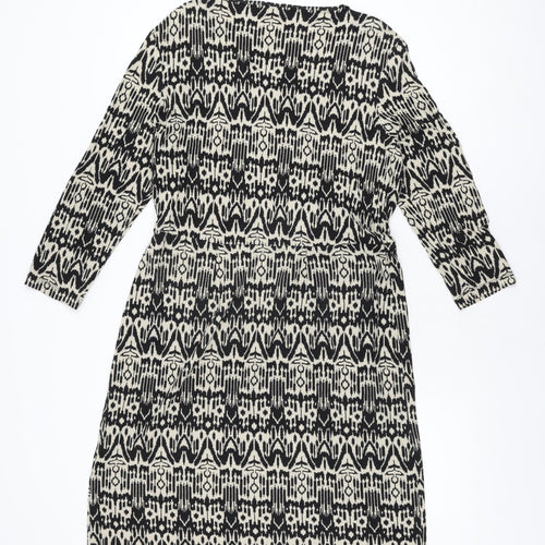 Hobbs Womens Black Geometric Viscose Shift Size 16 Round Neck Pullover