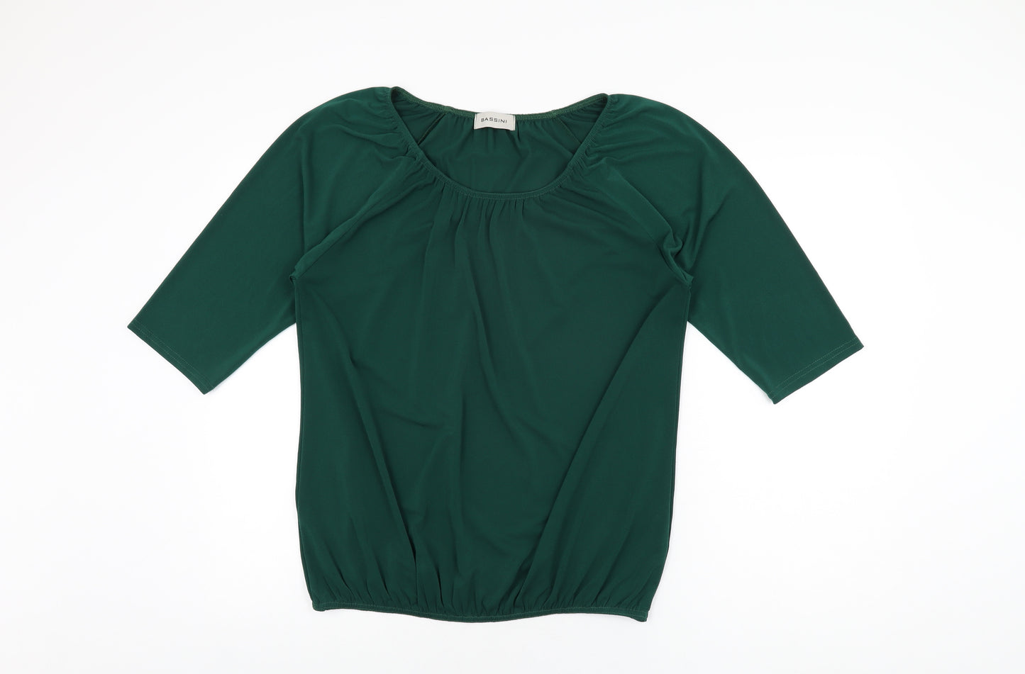 BASSINI Womens Green Polyester Basic Blouse Size 14 Scoop Neck