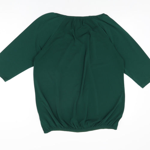 BASSINI Womens Green Polyester Basic Blouse Size 14 Scoop Neck