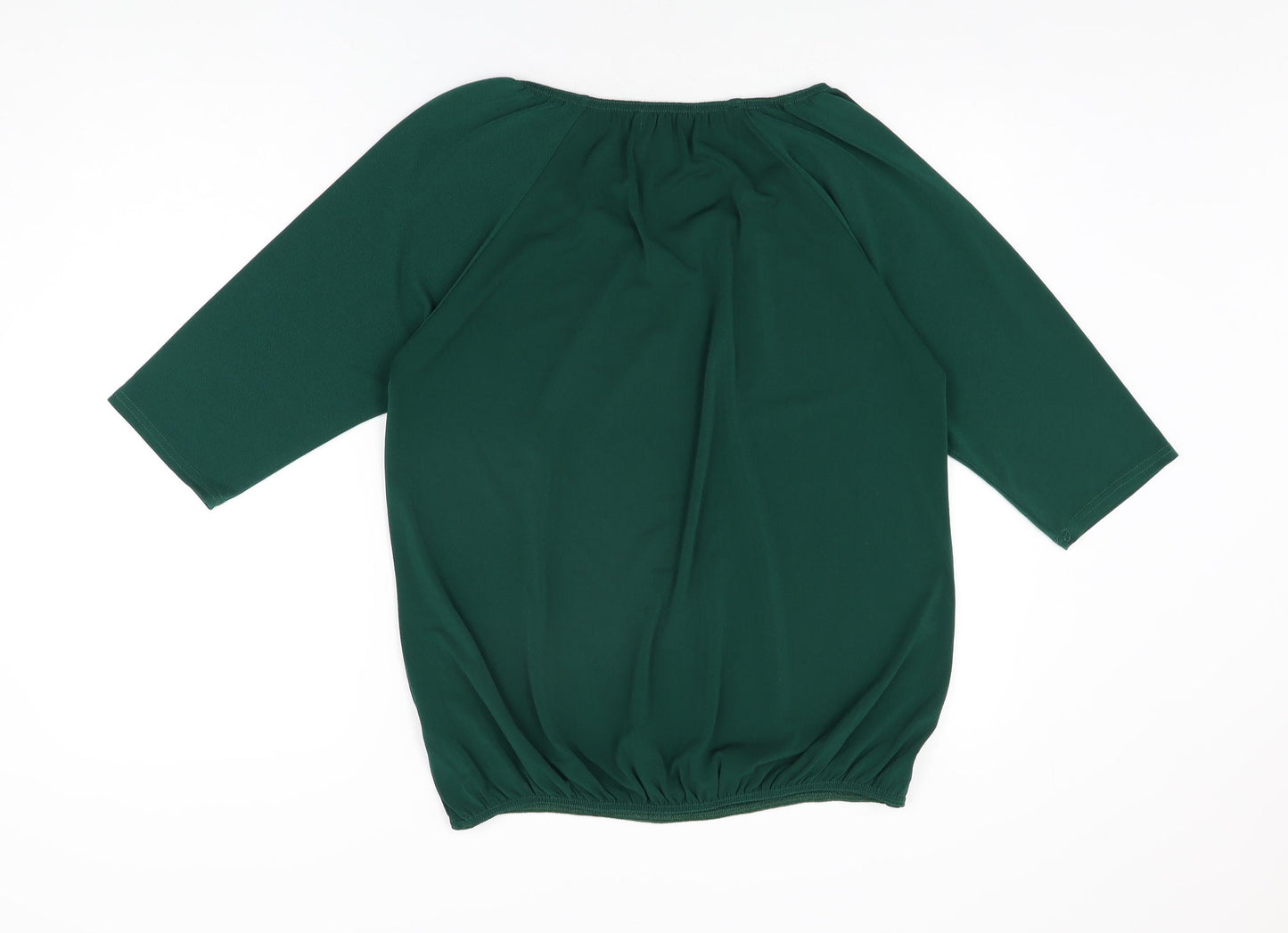 BASSINI Womens Green Polyester Basic Blouse Size 14 Scoop Neck