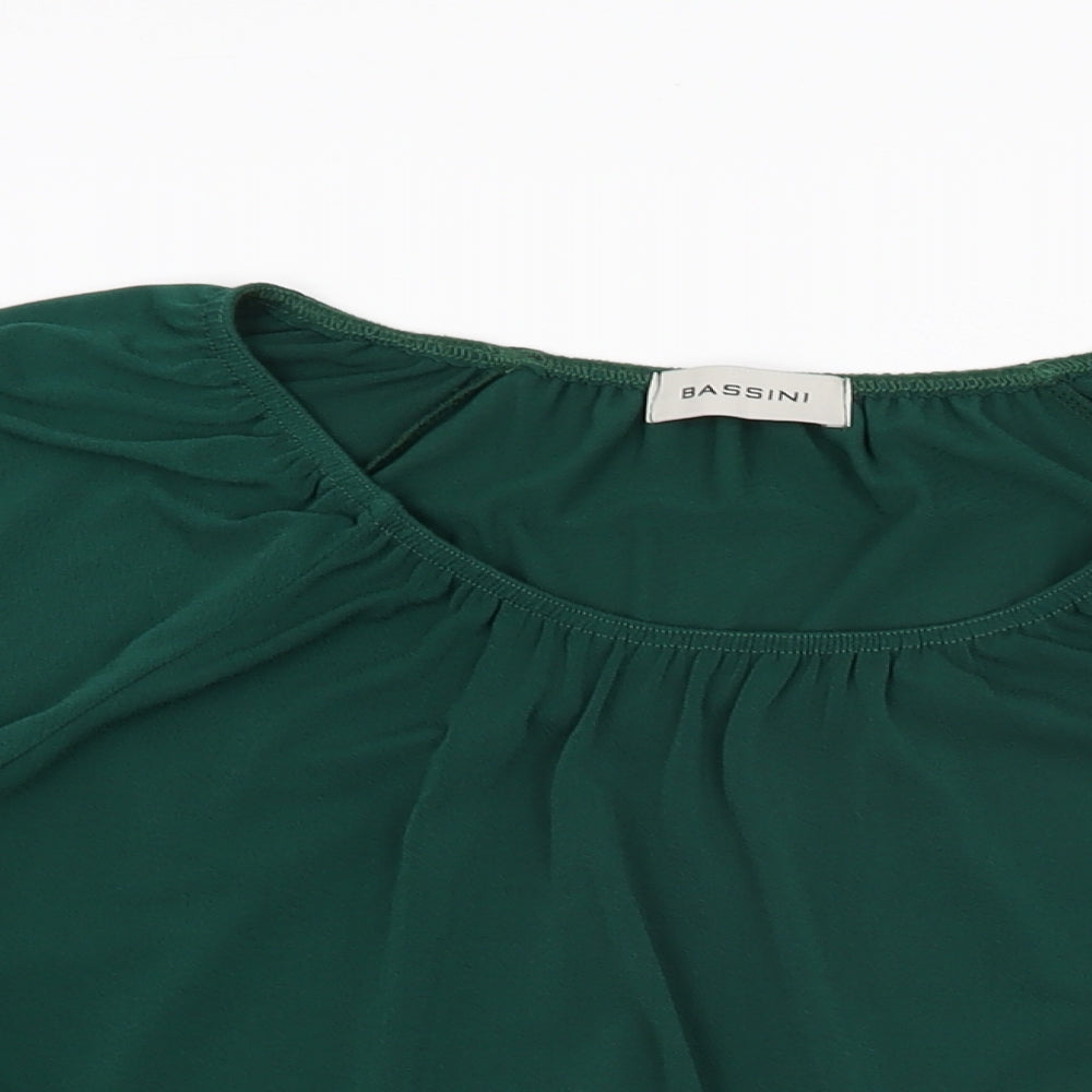 BASSINI Womens Green Polyester Basic Blouse Size 14 Scoop Neck