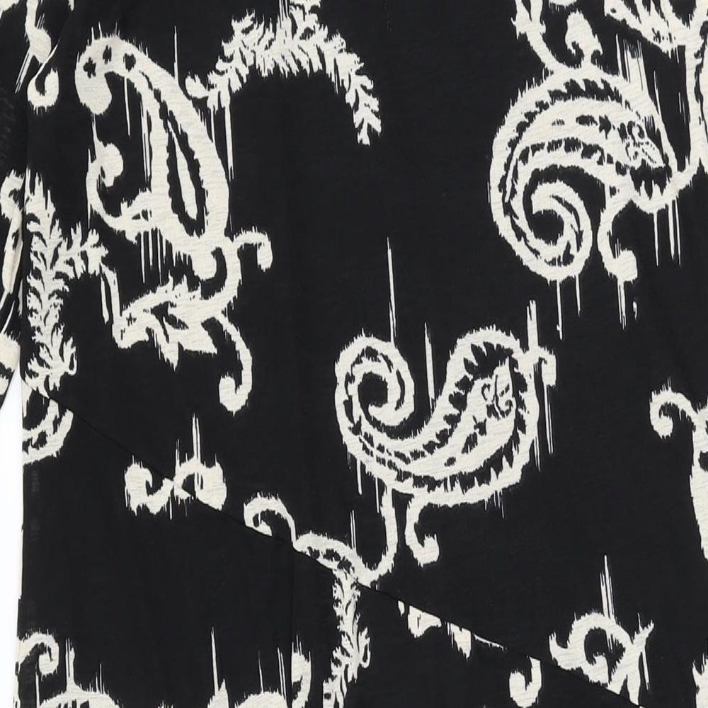 Marks and Spencer Womens Black Geometric Polyester A-Line Size 14 Round Neck Button