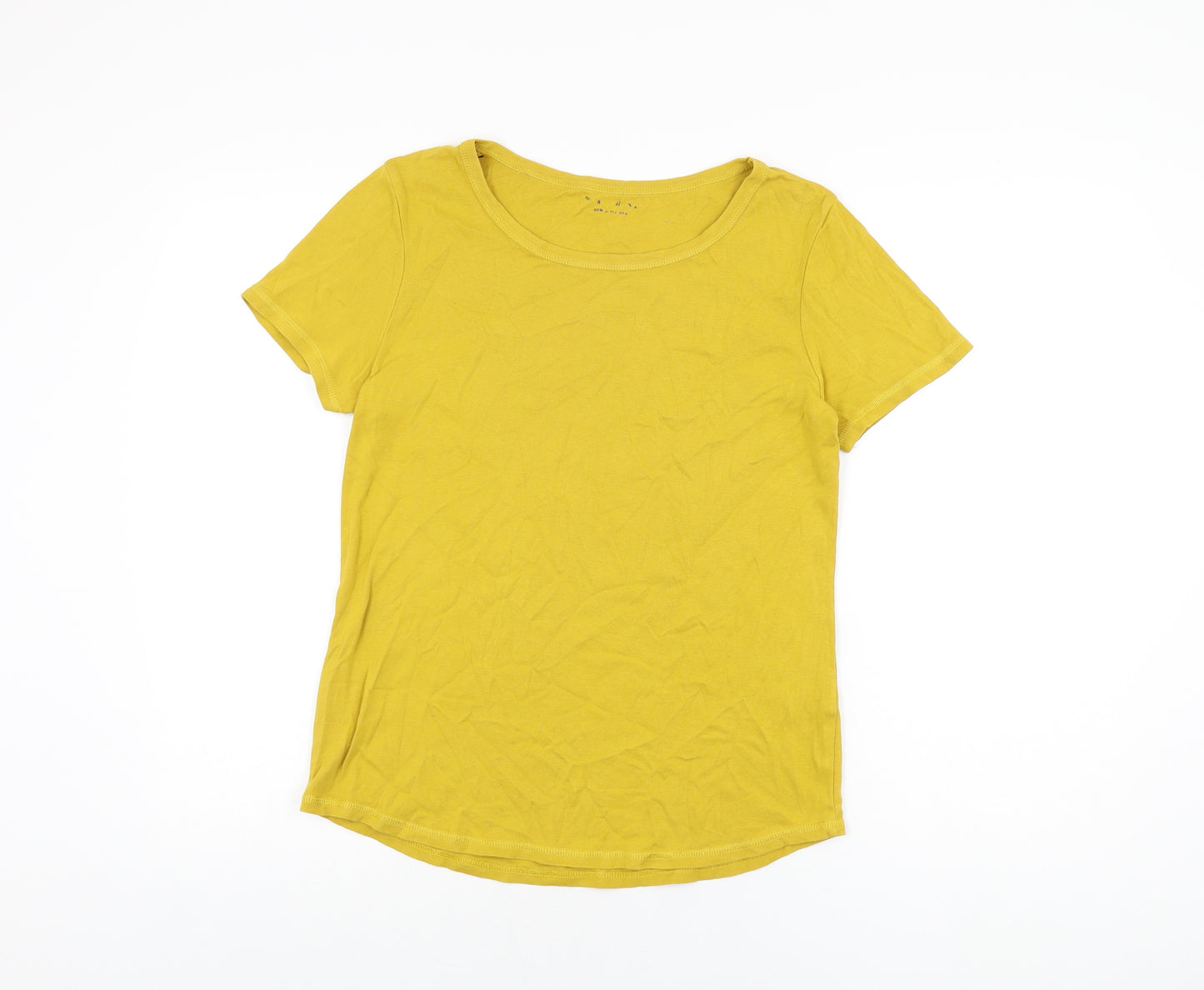 Marks and Spencer Womens Yellow Cotton Basic T-Shirt Size 16 Round Neck