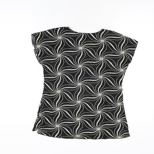 Saloos Womens Black Geometric Polyester Basic T-Shirt Size S V-Neck