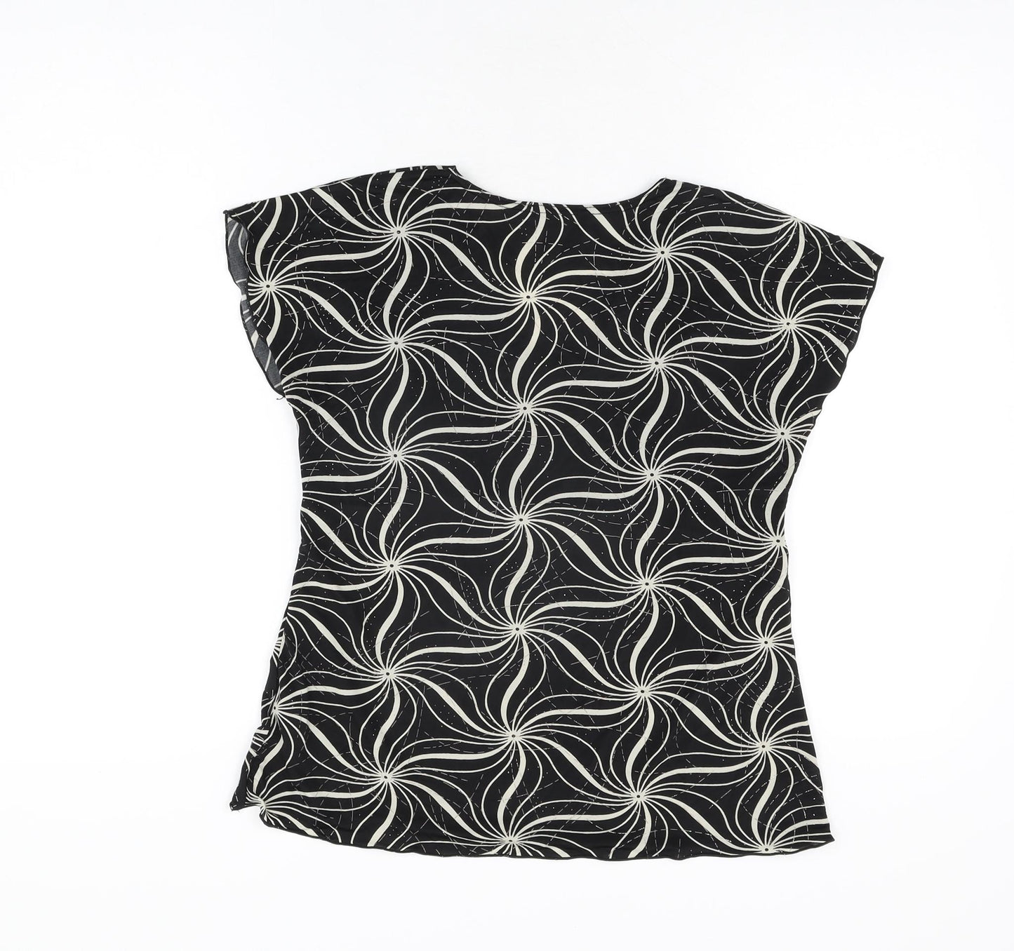 Saloos Womens Black Geometric Polyester Basic T-Shirt Size S V-Neck