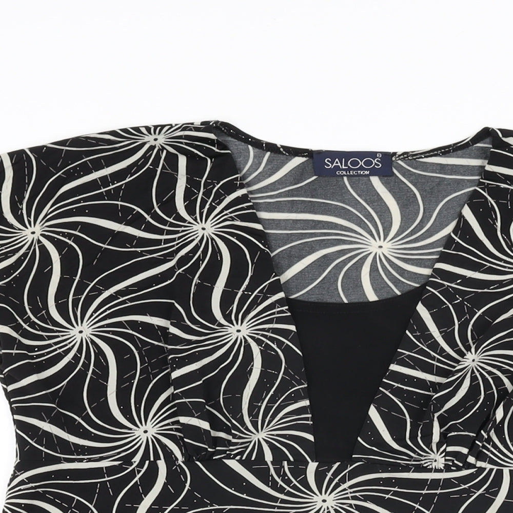 Saloos Womens Black Geometric Polyester Basic T-Shirt Size S V-Neck