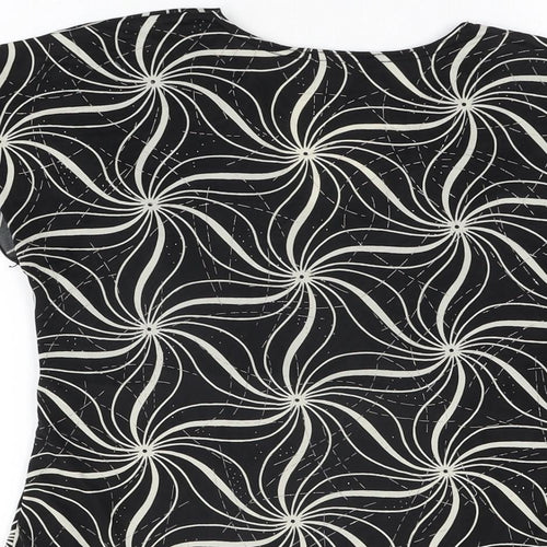 Saloos Womens Black Geometric Polyester Basic T-Shirt Size S V-Neck