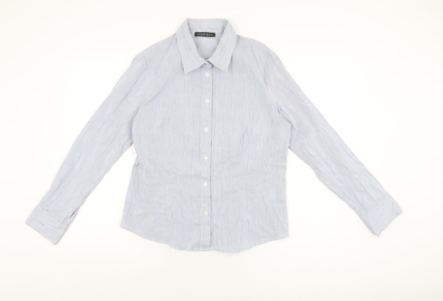 Alex & Co Womens Blue Polyester Basic Button-Up Size 16 Collared