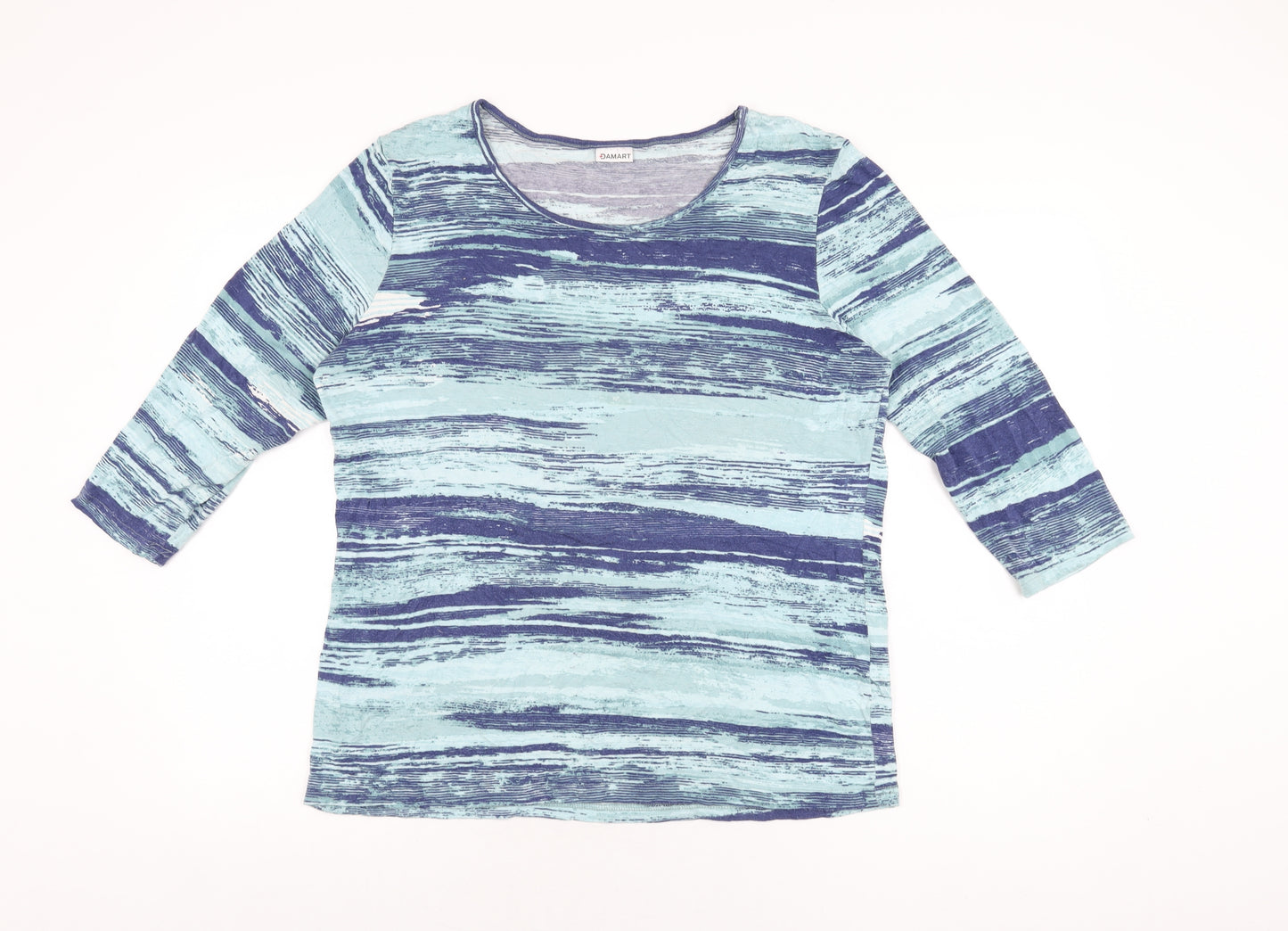 Damart Womens Blue Geometric Viscose Basic T-Shirt Size 18 Round Neck