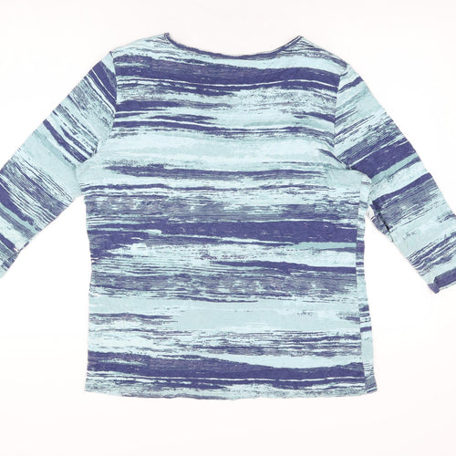 Damart Womens Blue Geometric Viscose Basic T-Shirt Size 18 Round Neck