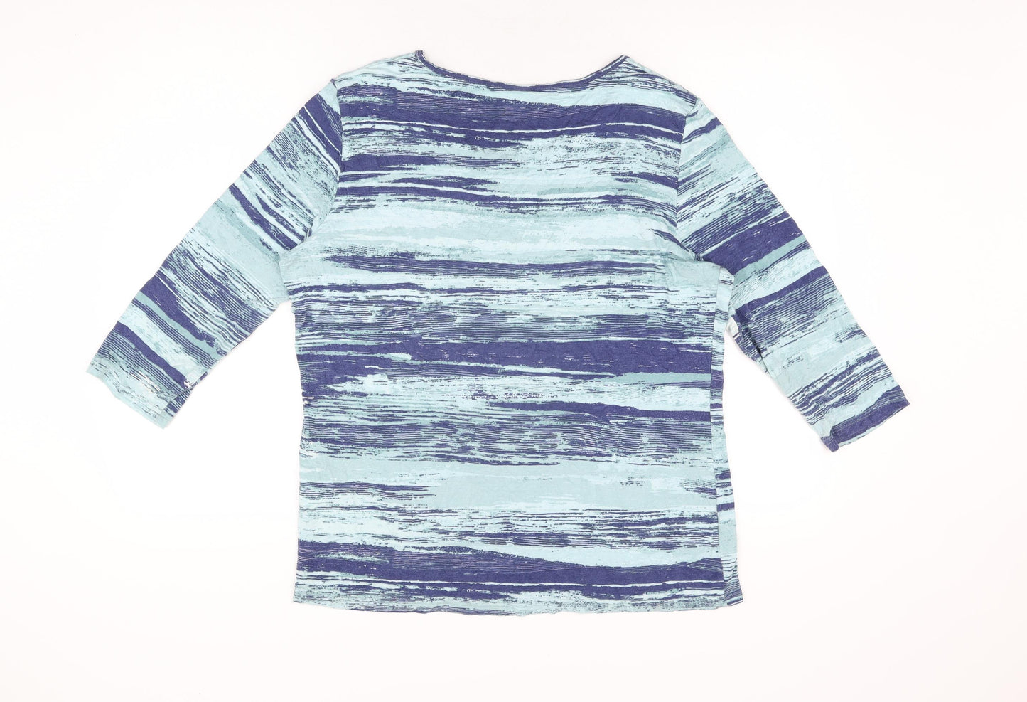 Damart Womens Blue Geometric Viscose Basic T-Shirt Size 18 Round Neck