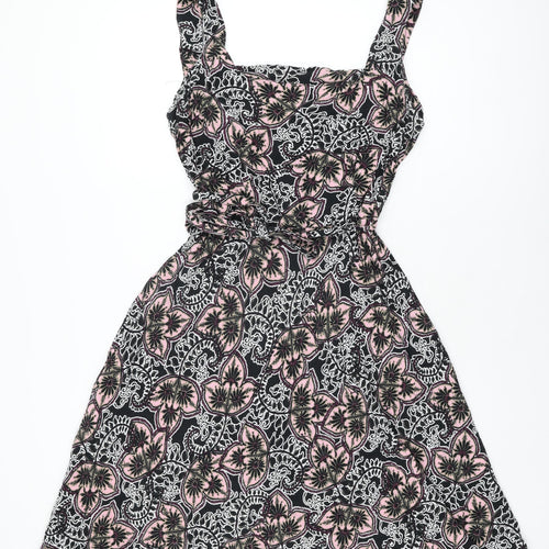 Dorothy Perkins Womens Black Floral Viscose A-Line Size 18 Square Neck Zip