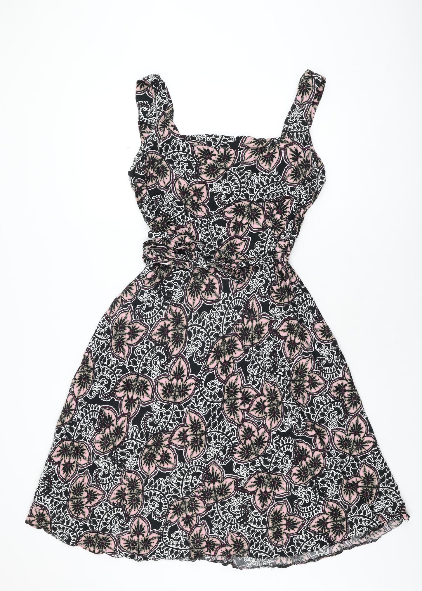 Dorothy Perkins Womens Black Floral Viscose A-Line Size 18 Square Neck Zip
