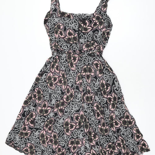 Dorothy Perkins Womens Black Floral Viscose A-Line Size 18 Square Neck Zip