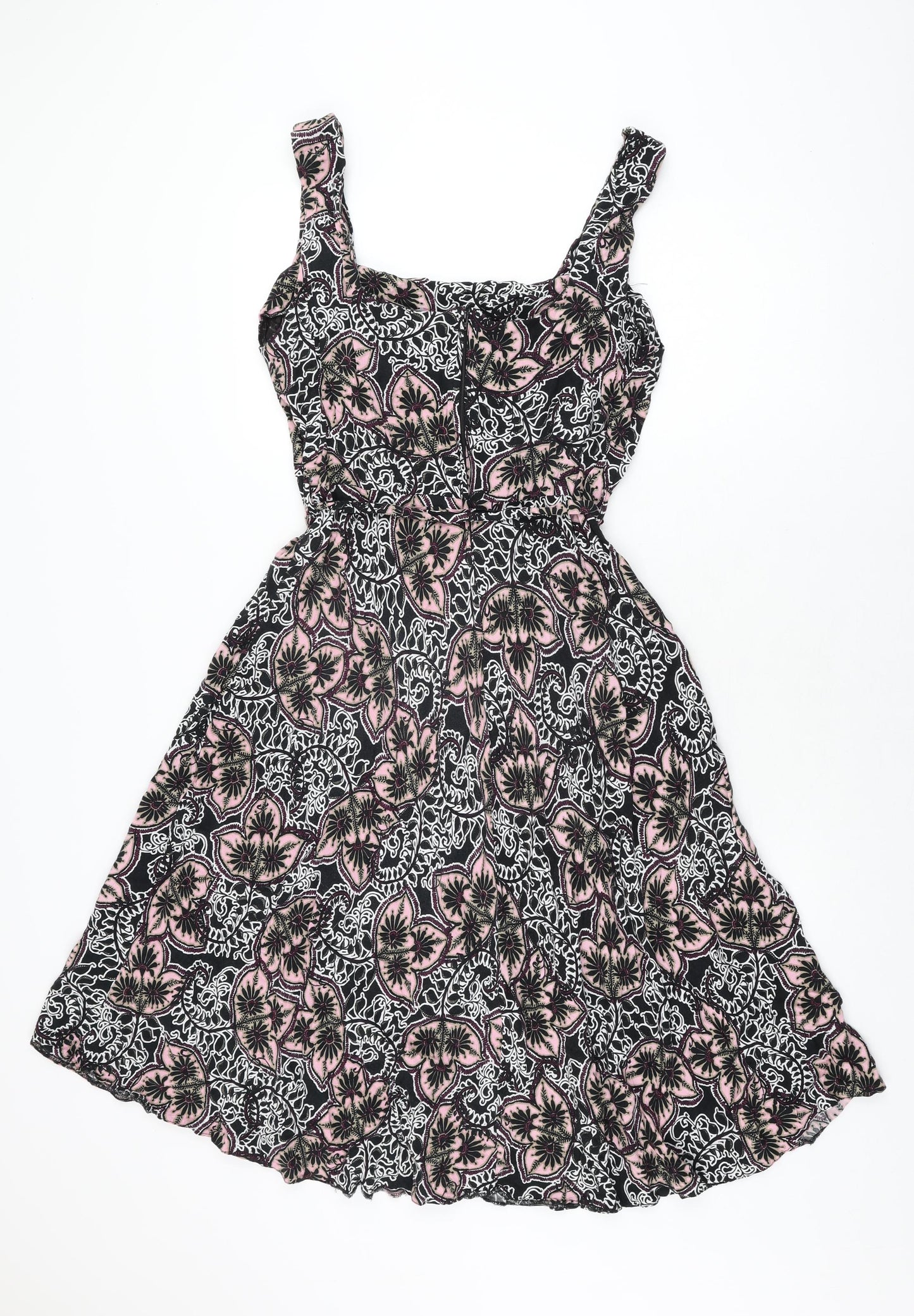 Dorothy Perkins Womens Black Floral Viscose A-Line Size 18 Square Neck Zip
