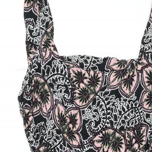 Dorothy Perkins Womens Black Floral Viscose A-Line Size 18 Square Neck Zip