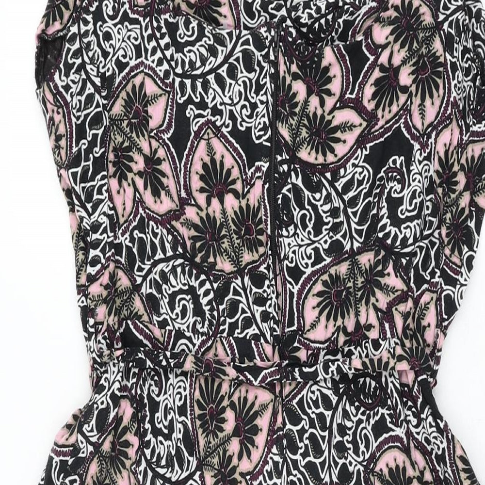Dorothy Perkins Womens Black Floral Viscose A-Line Size 18 Square Neck Zip