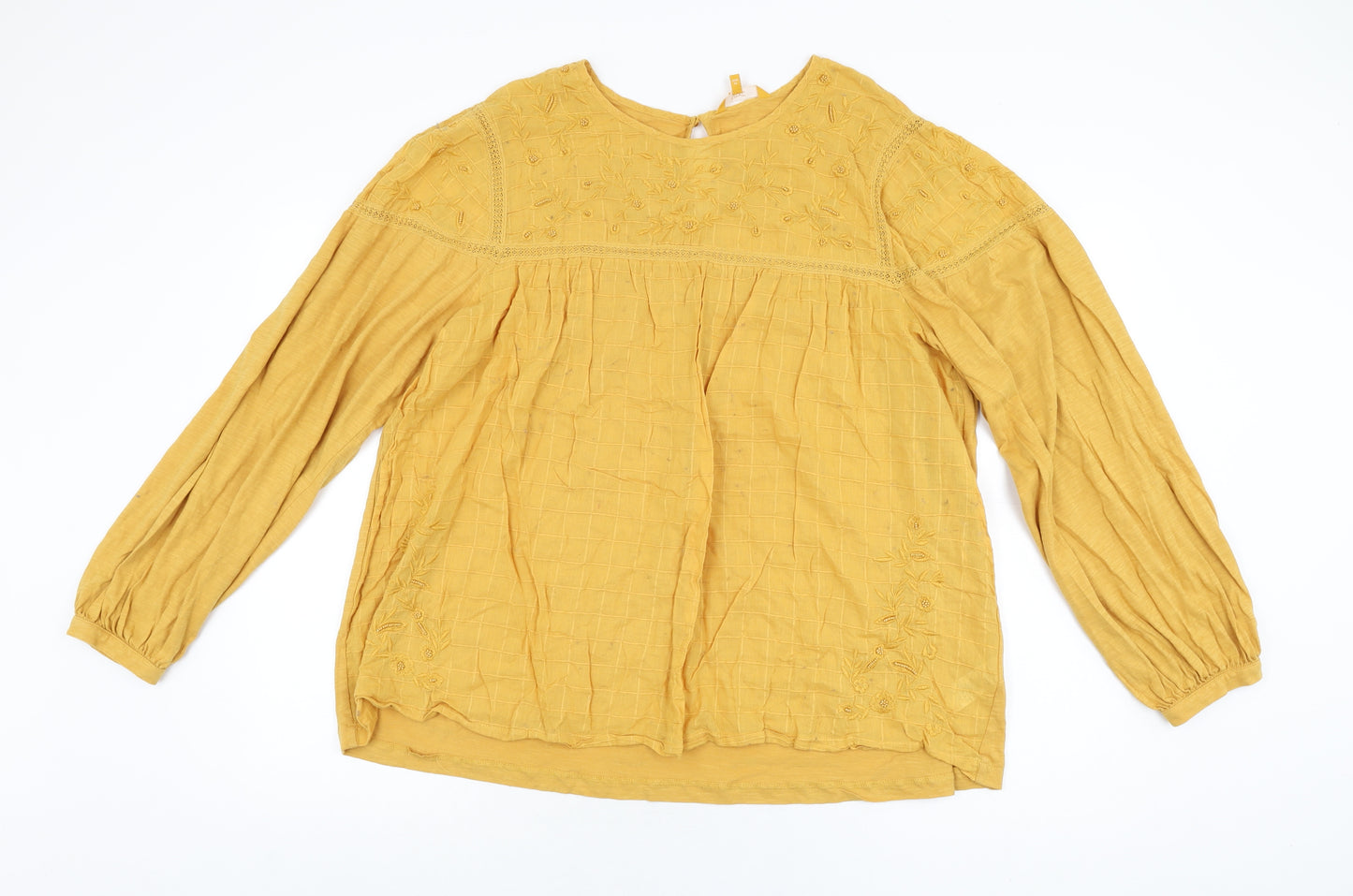 NEXT Womens Yellow Floral Cotton Basic T-Shirt Size 22 Round Neck