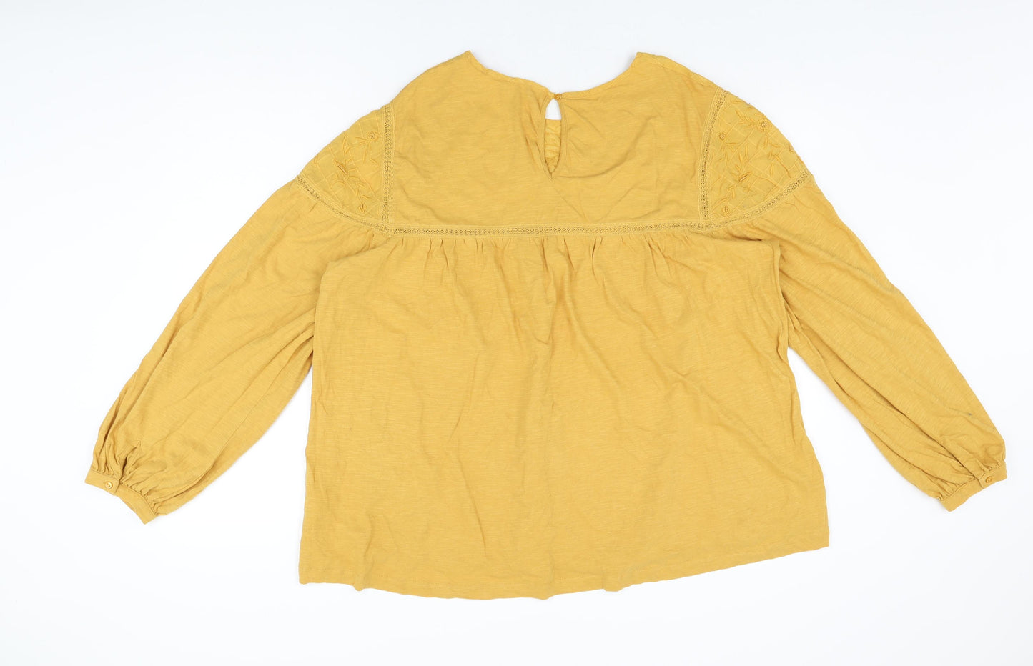 NEXT Womens Yellow Floral Cotton Basic T-Shirt Size 22 Round Neck