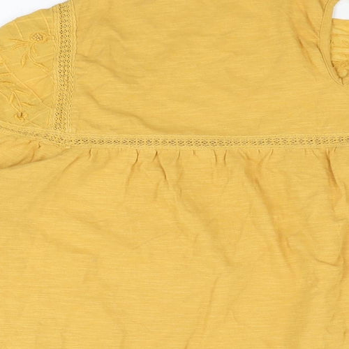 NEXT Womens Yellow Floral Cotton Basic T-Shirt Size 22 Round Neck