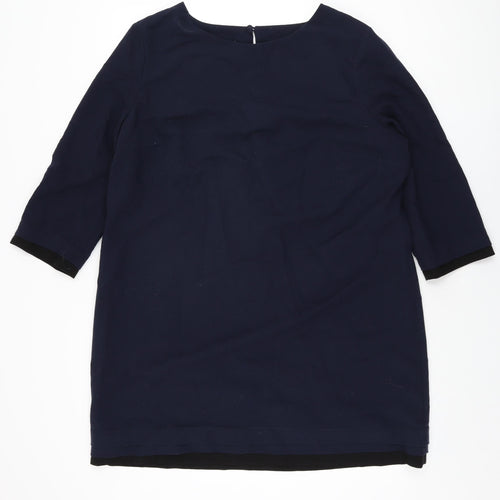 Betty Jackson Black Womens Blue Polyester Shift Size 18 Round Neck Button