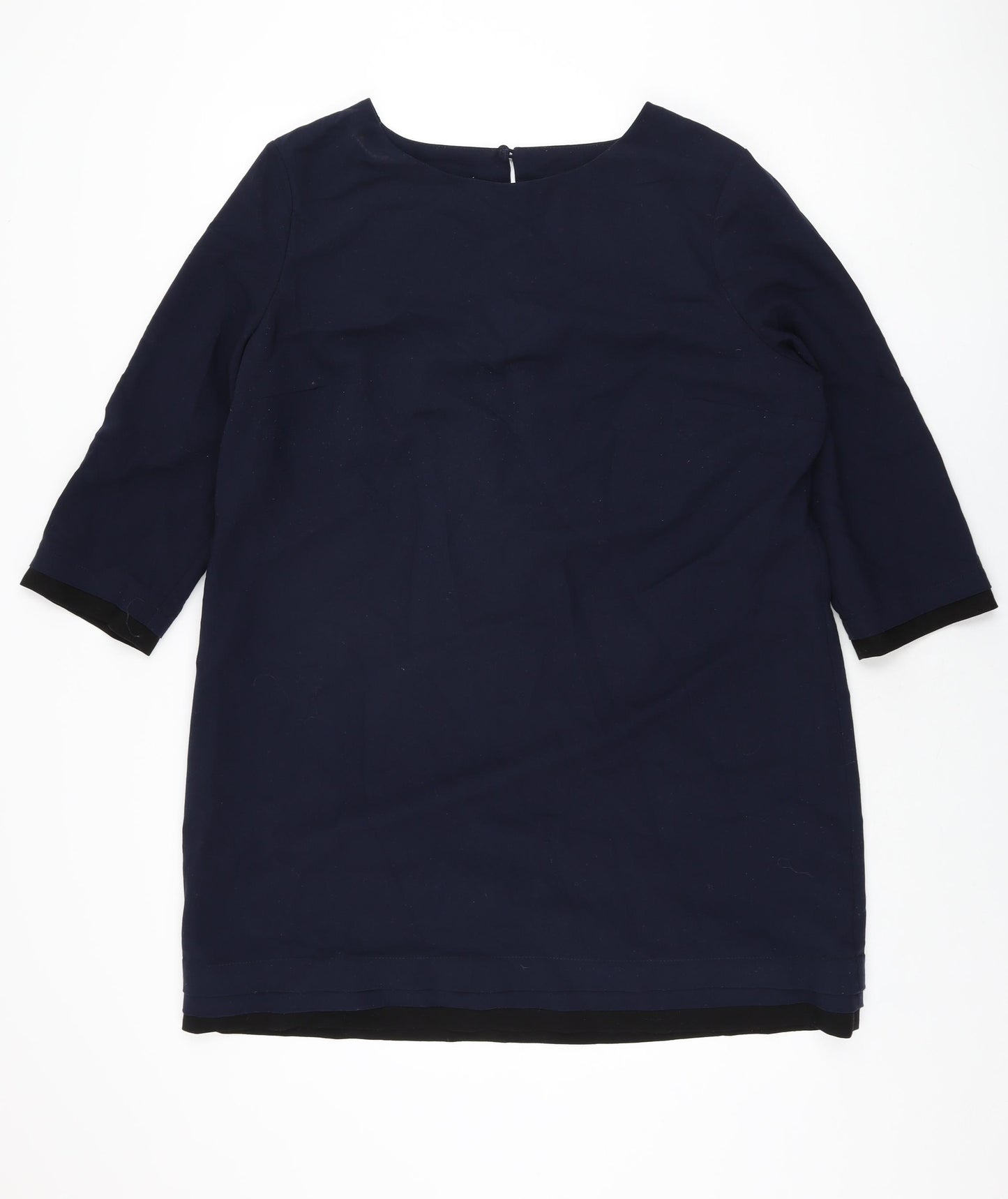 Betty Jackson Black Womens Blue Polyester Shift Size 18 Round Neck Button