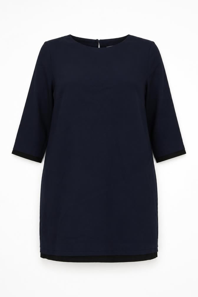 Betty Jackson Black Womens Blue Polyester Shift Size 18 Round Neck Button