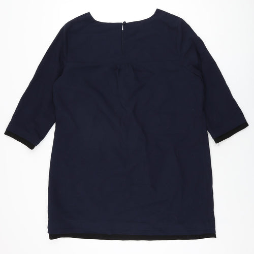 Betty Jackson Black Womens Blue Polyester Shift Size 18 Round Neck Button