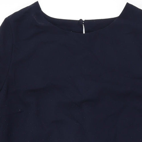 Betty Jackson Black Womens Blue Polyester Shift Size 18 Round Neck Button