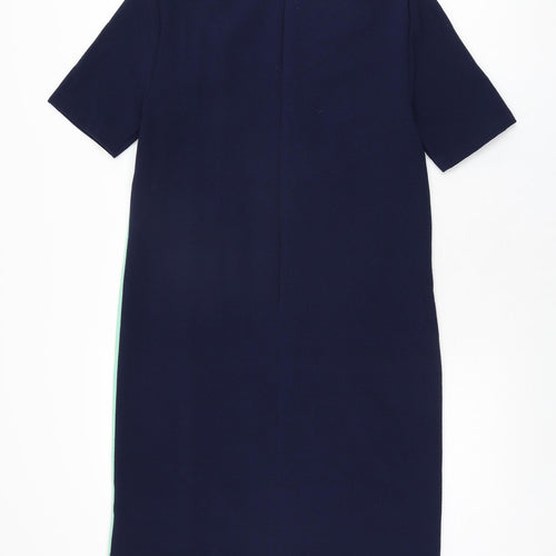 Marks and Spencer Womens Blue Geometric Polyester Shift Size 8 Round Neck Zip
