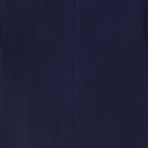 Marks and Spencer Womens Blue Geometric Polyester Shift Size 8 Round Neck Zip
