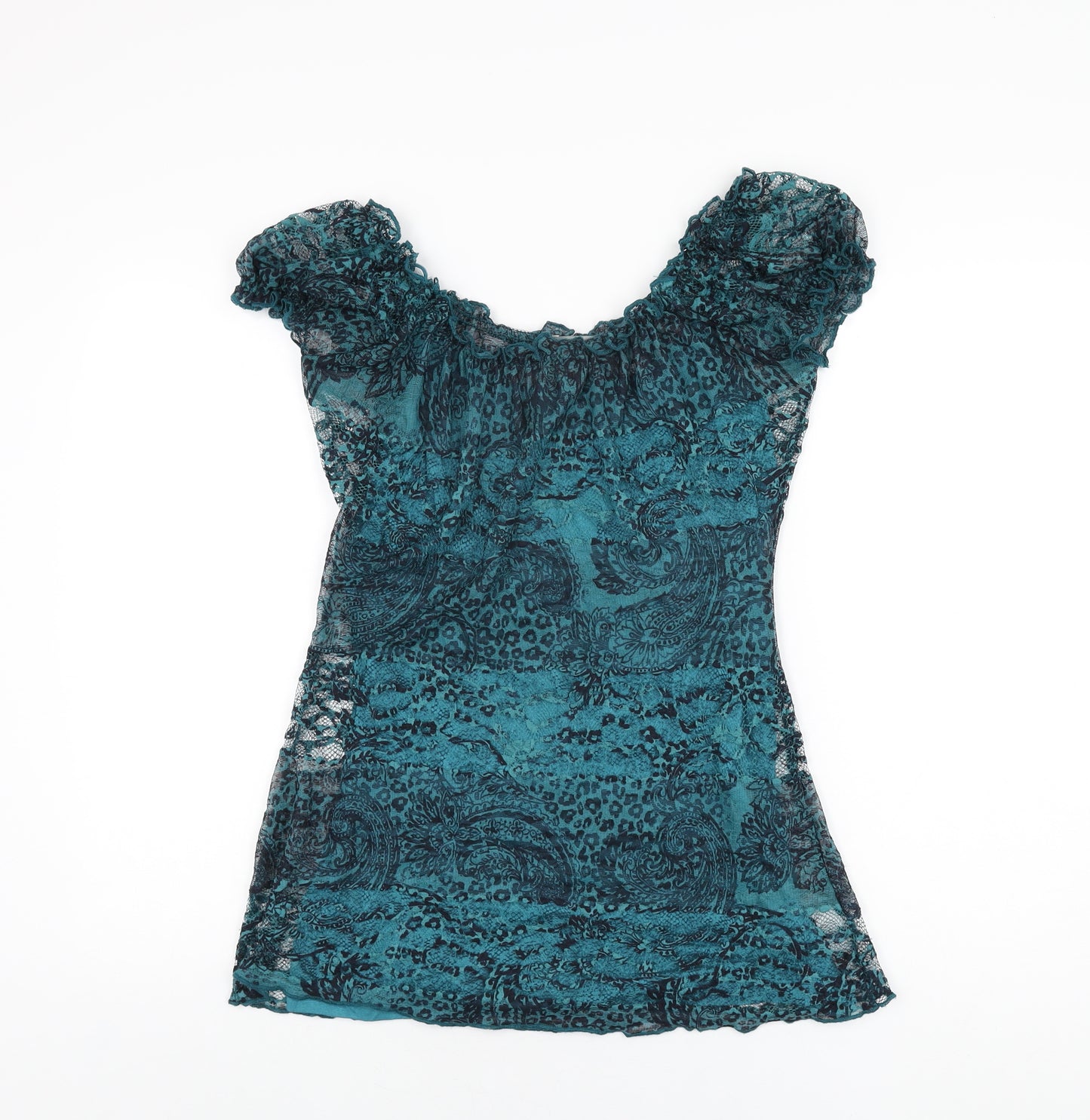 Per Una Womens Blue Geometric Viscose Basic T-Shirt Size 12 Scoop Neck