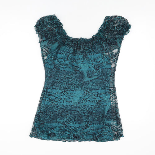Per Una Womens Blue Geometric Viscose Basic T-Shirt Size 12 Scoop Neck