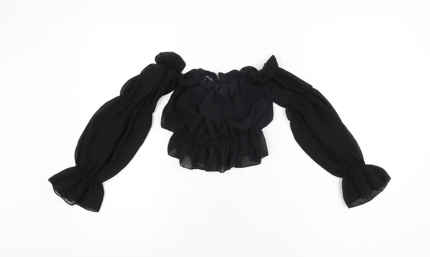 PRETTYLITTLETHING Womens Black Polyester Cropped Blouse Size 6 Off the Shoulder