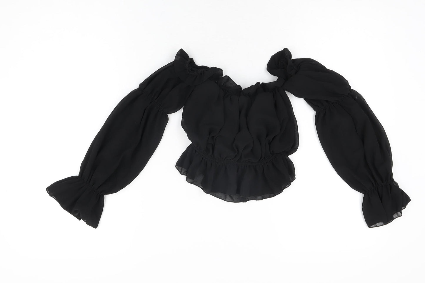 PRETTYLITTLETHING Womens Black Polyester Cropped Blouse Size 6 Off the Shoulder