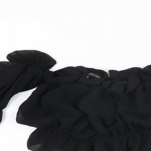 PRETTYLITTLETHING Womens Black Polyester Cropped Blouse Size 6 Off the Shoulder