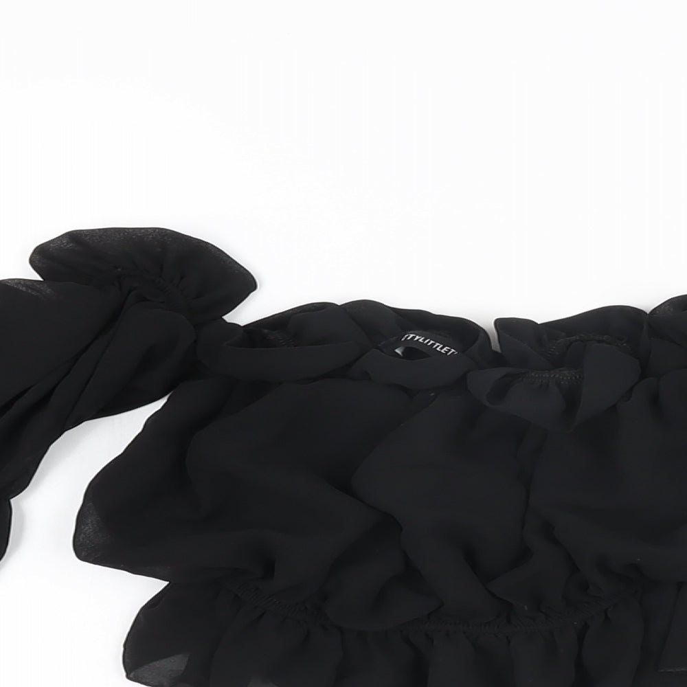 PRETTYLITTLETHING Womens Black Polyester Cropped Blouse Size 6 Off the Shoulder