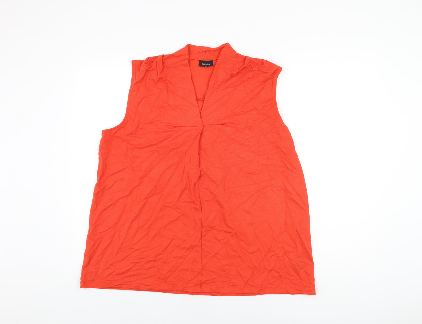 NEXT Womens Red Viscose Basic T-Shirt Size 16 V-Neck