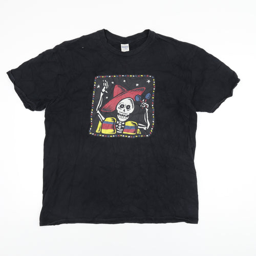 Gildan Mens Black Cotton T-Shirt Size XL Round Neck
