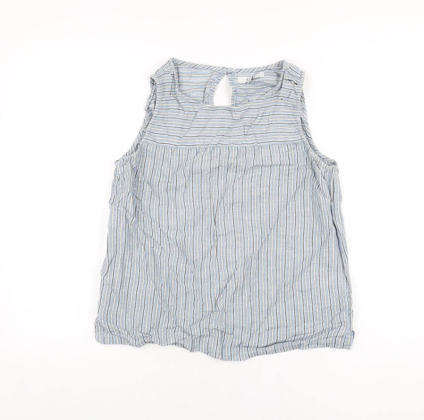 NEXT Womens Blue Striped Linen Basic T-Shirt Size 12 Round Neck