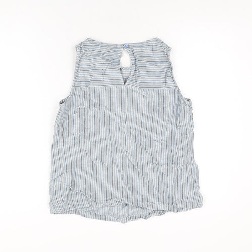 NEXT Womens Blue Striped Linen Basic T-Shirt Size 12 Round Neck