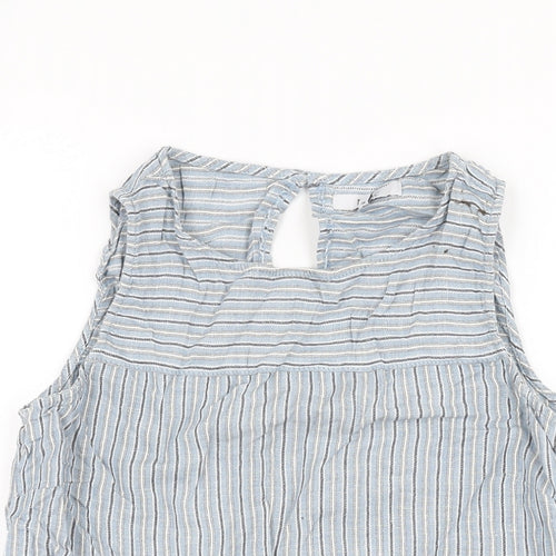NEXT Womens Blue Striped Linen Basic T-Shirt Size 12 Round Neck