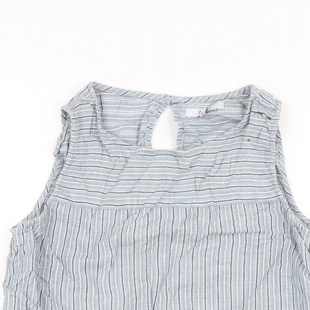 NEXT Womens Blue Striped Linen Basic T-Shirt Size 12 Round Neck