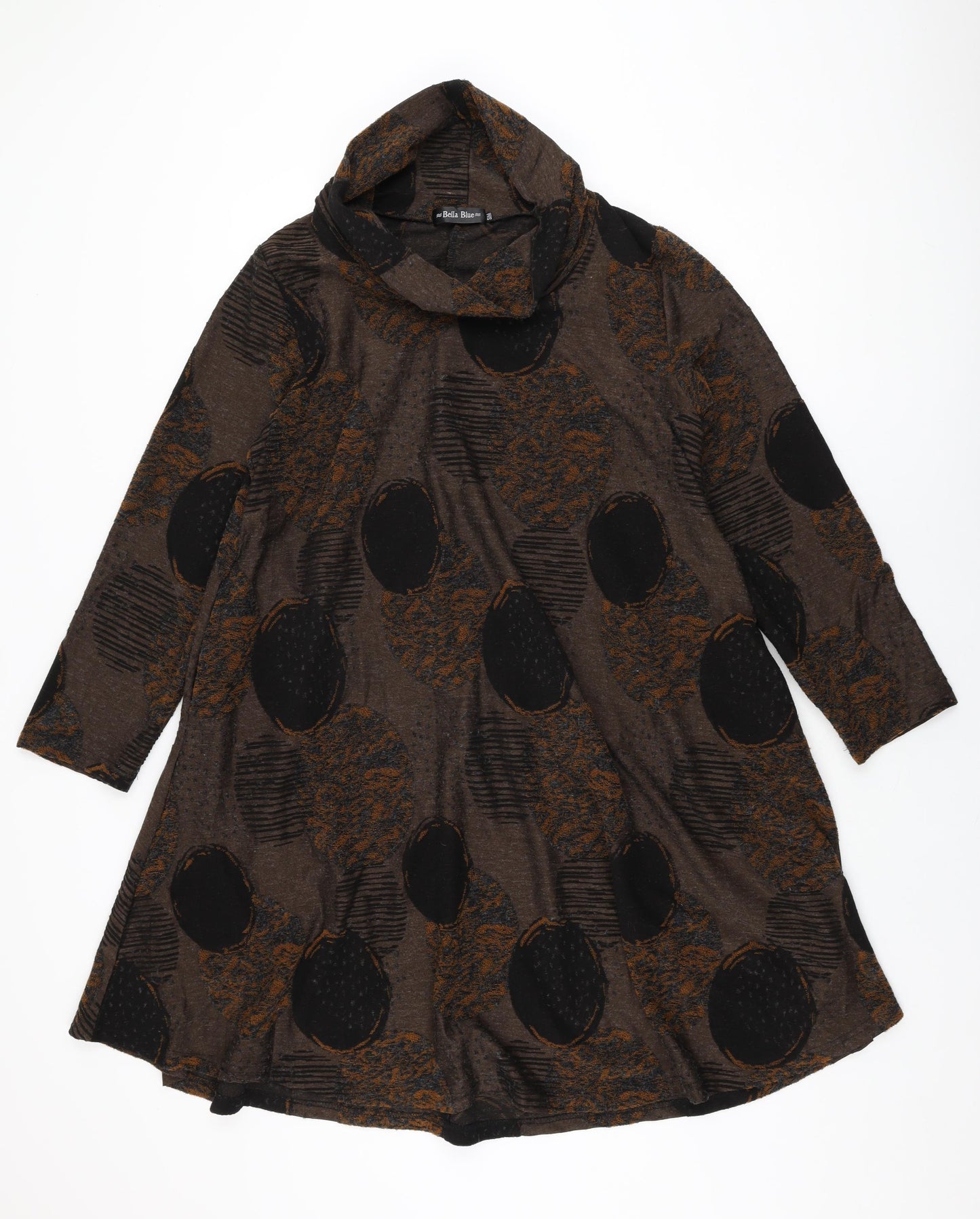 Bella Blue Womens Brown Geometric Polyester Shift Size S High Neck Pullover