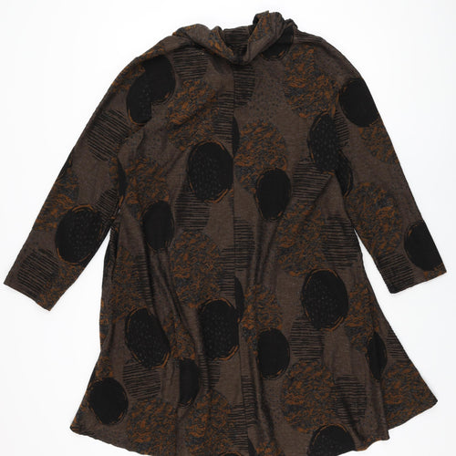 Bella Blue Womens Brown Geometric Polyester Shift Size S High Neck Pullover