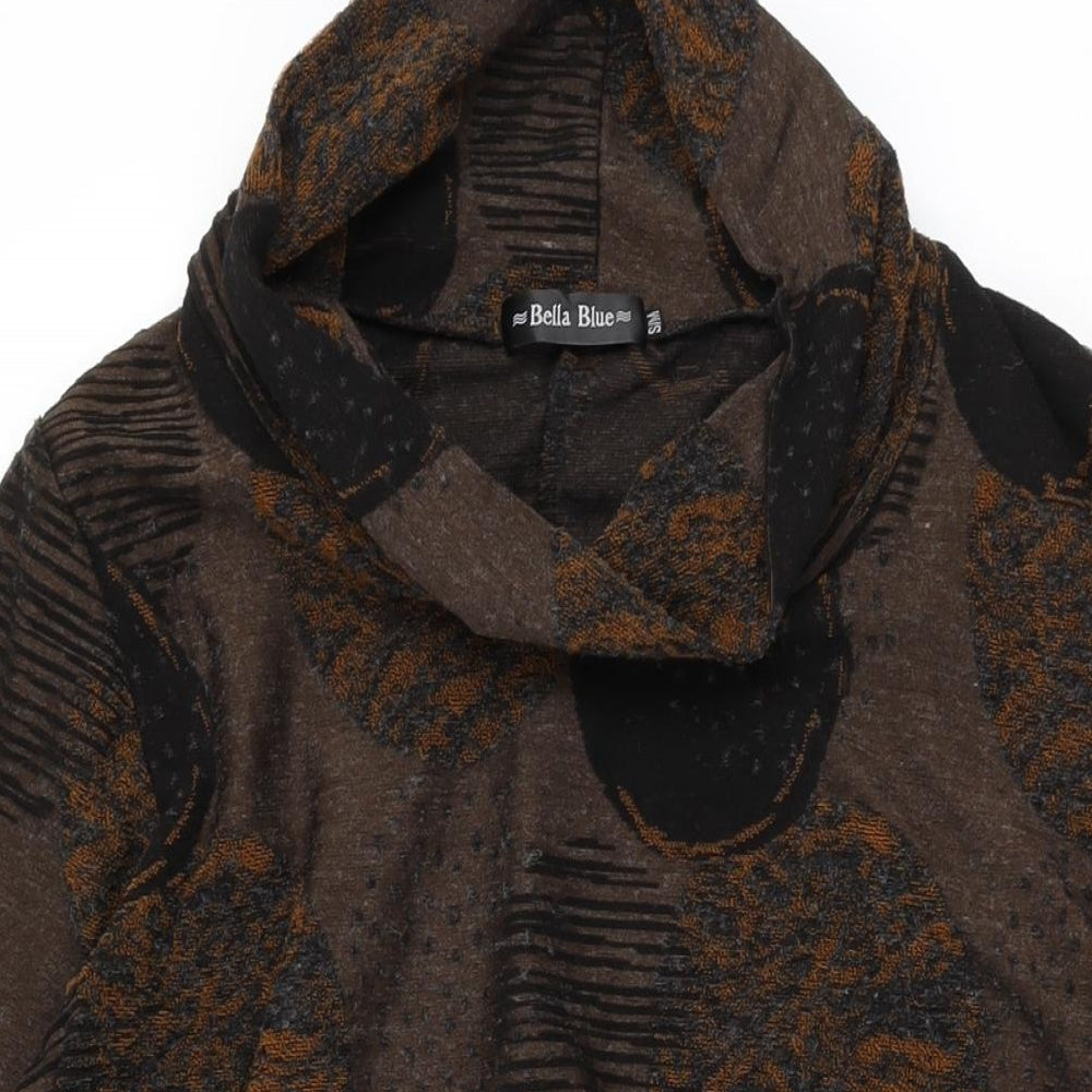Bella Blue Womens Brown Geometric Polyester Shift Size S High Neck Pullover