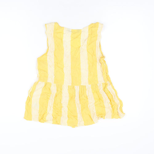 Marks and Spencer Womens Yellow Striped Viscose Basic T-Shirt Size 10 V-Neck