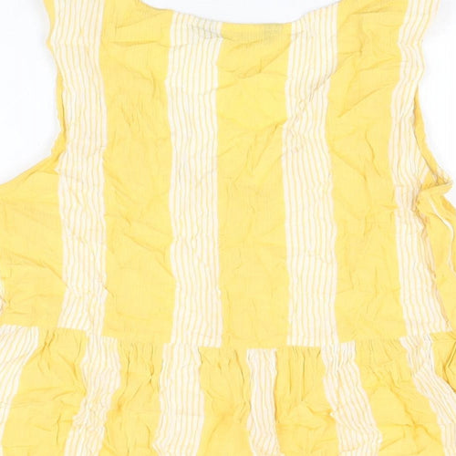 Marks and Spencer Womens Yellow Striped Viscose Basic T-Shirt Size 10 V-Neck